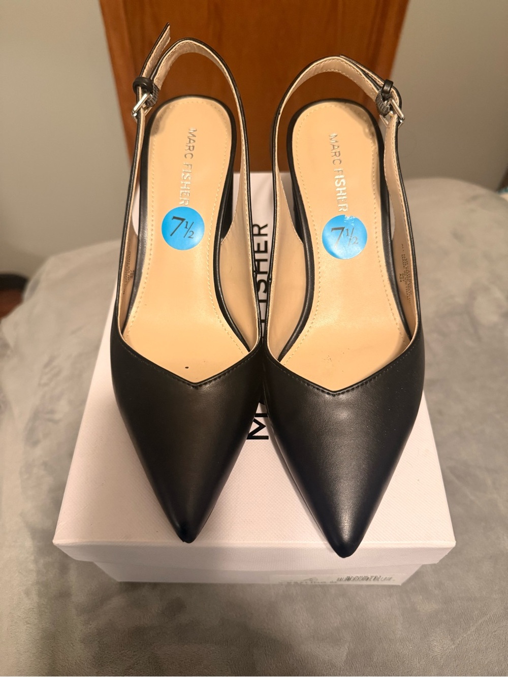 Marc Fisher Black Leather Pointed Slingback Pumps